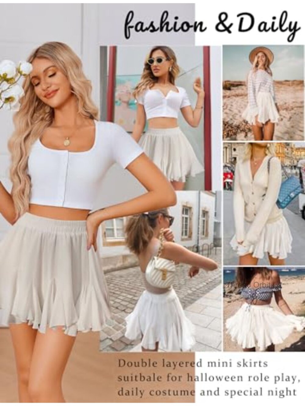 Pleated Ruffle Mini Skirt High Rise Tennis Skirt Flowy A-Line Summer - Picture 4 of 6